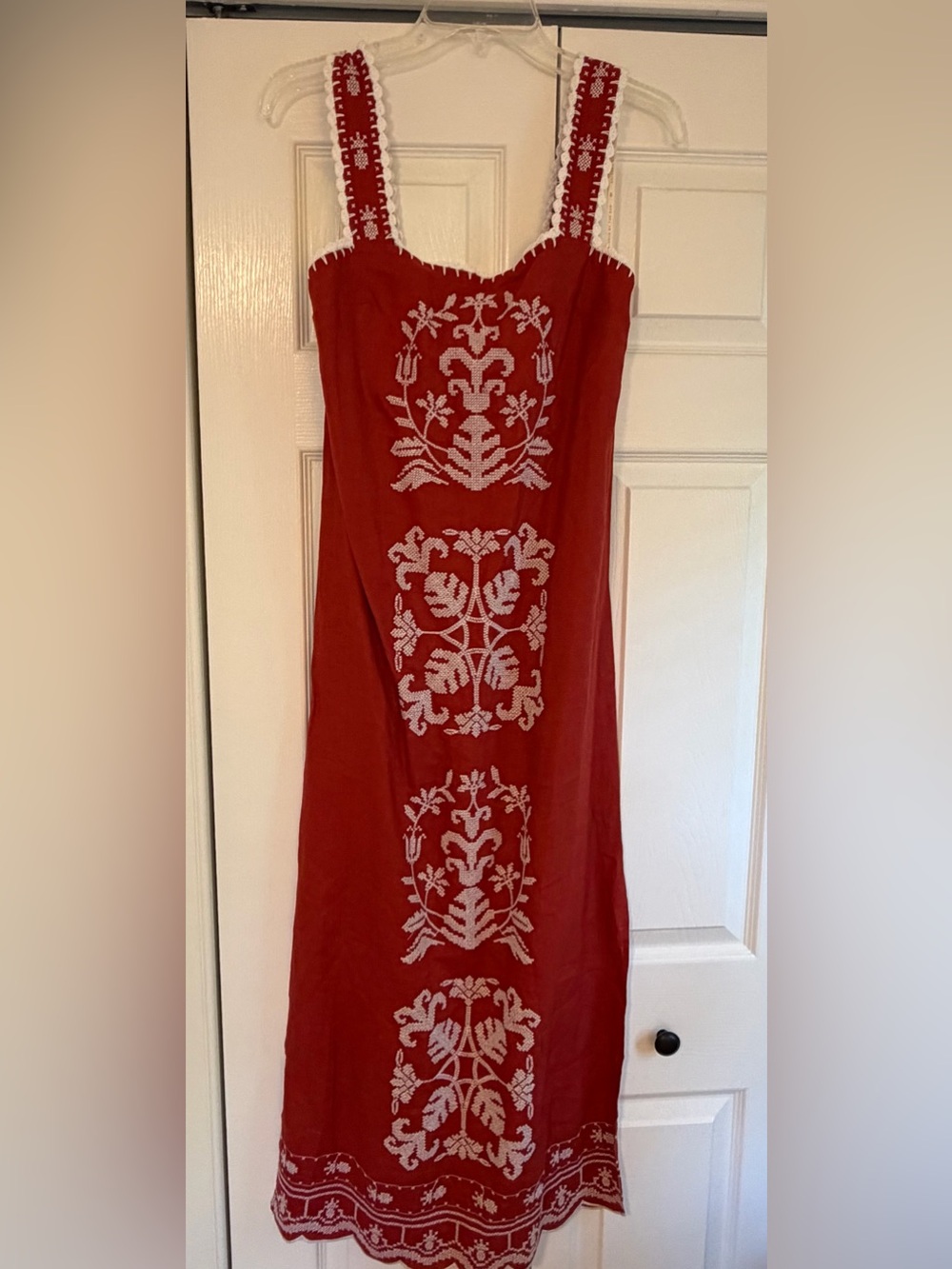 FARM Rio Red Maxi Dress with White Embroidery